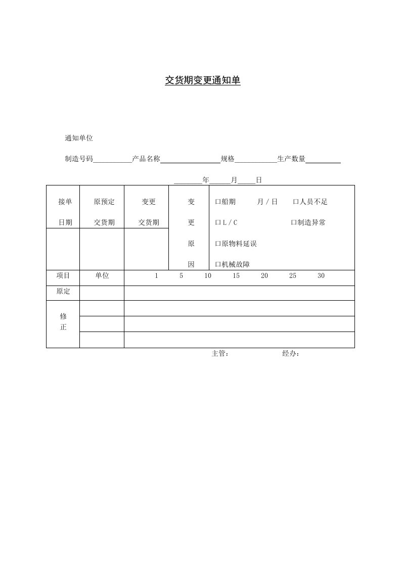 交货期变更通知单模板