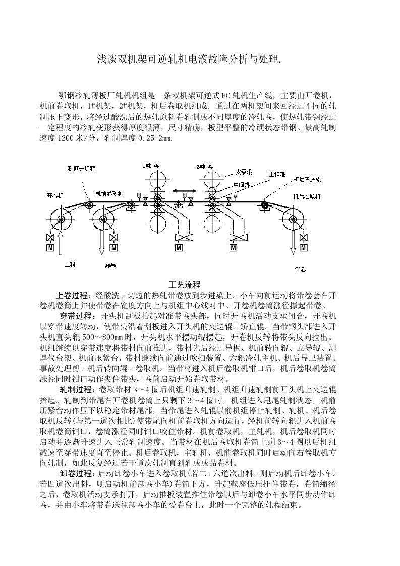 浅谈双机架可逆轧机电液故障分析与处理