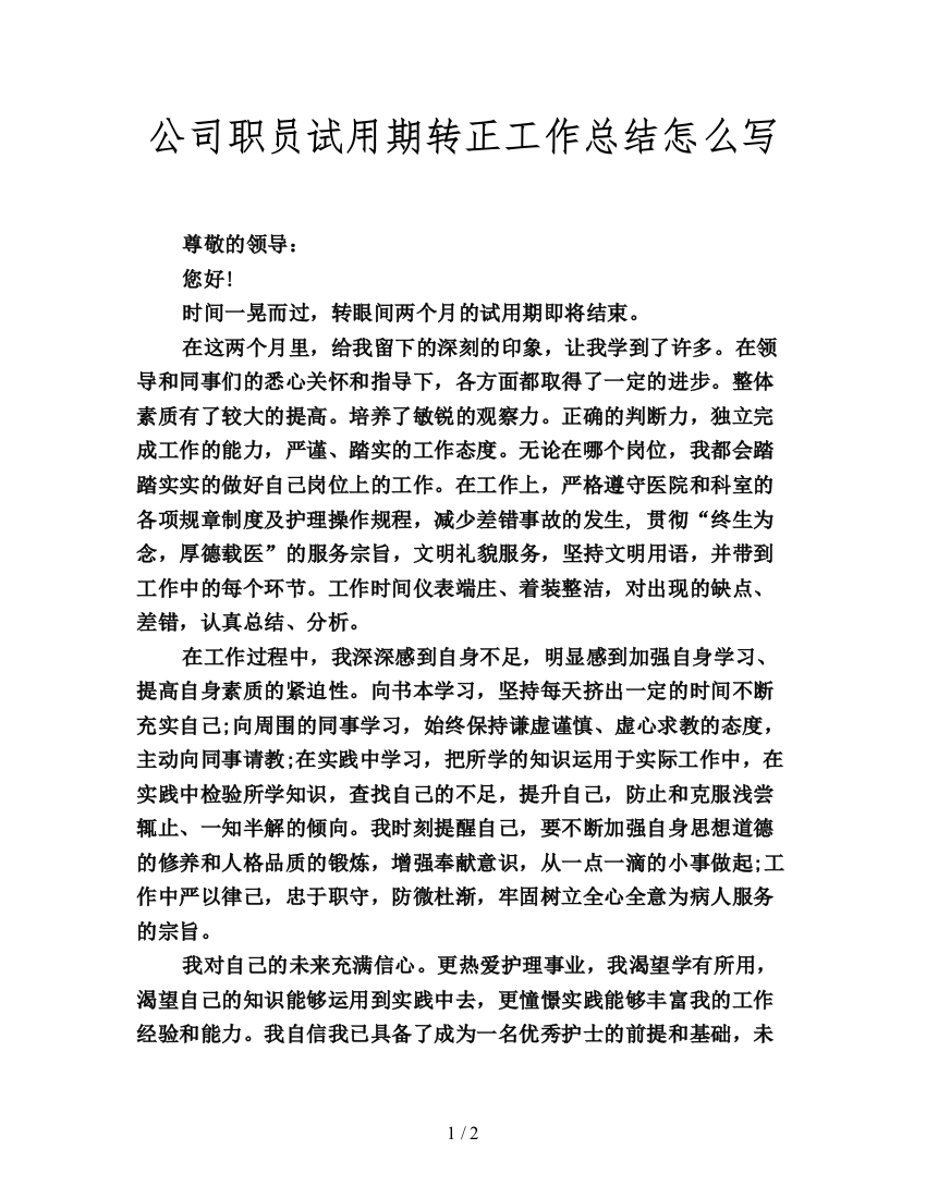 公司职员试用期转正工作总结怎么写