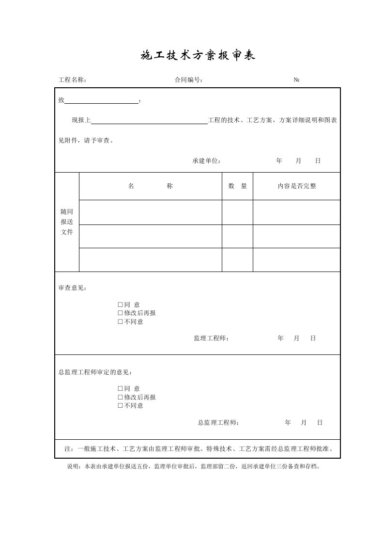 表格模板-成都某路桥公司施工文档之施工技术方案报审表