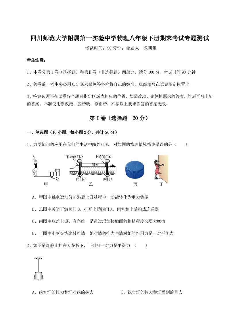 四川师范大学附属第一实验中学物理八年级下册期末考试专题测试试卷（解析版）