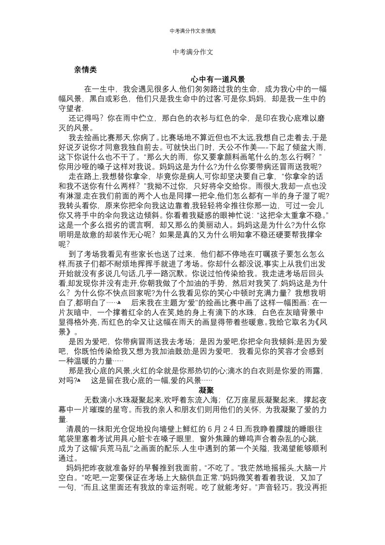 中考满分作文亲情类