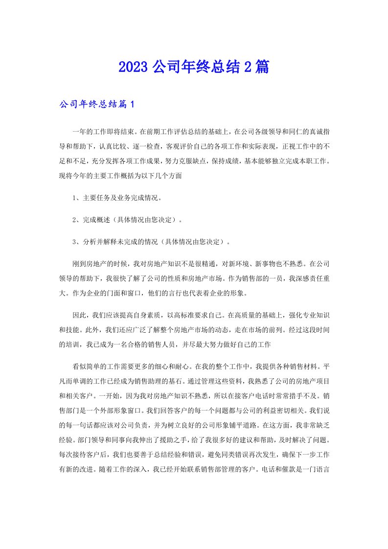 2023公司年终总结2篇