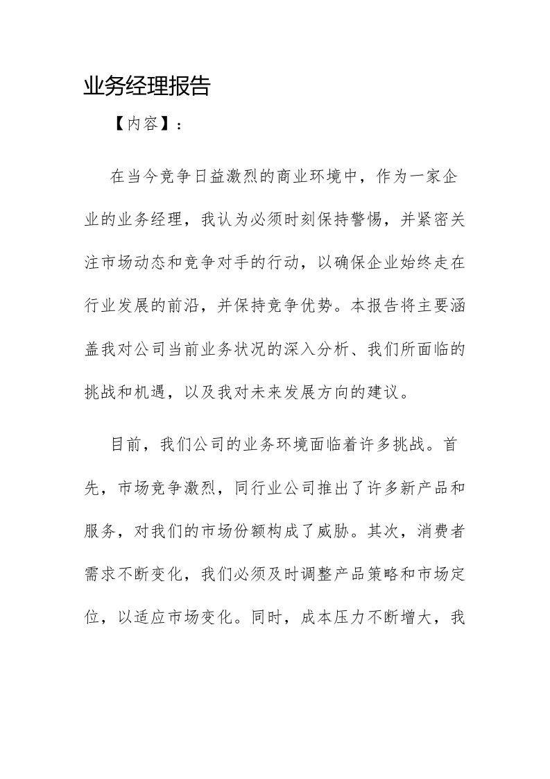 业务经理报告