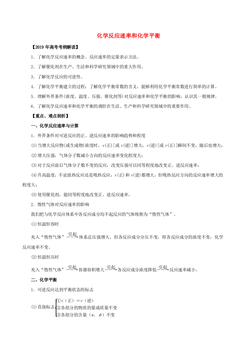 高考化学考纲解读与热点难点突破专题06化学反应速率和化学平衡教学案含解析