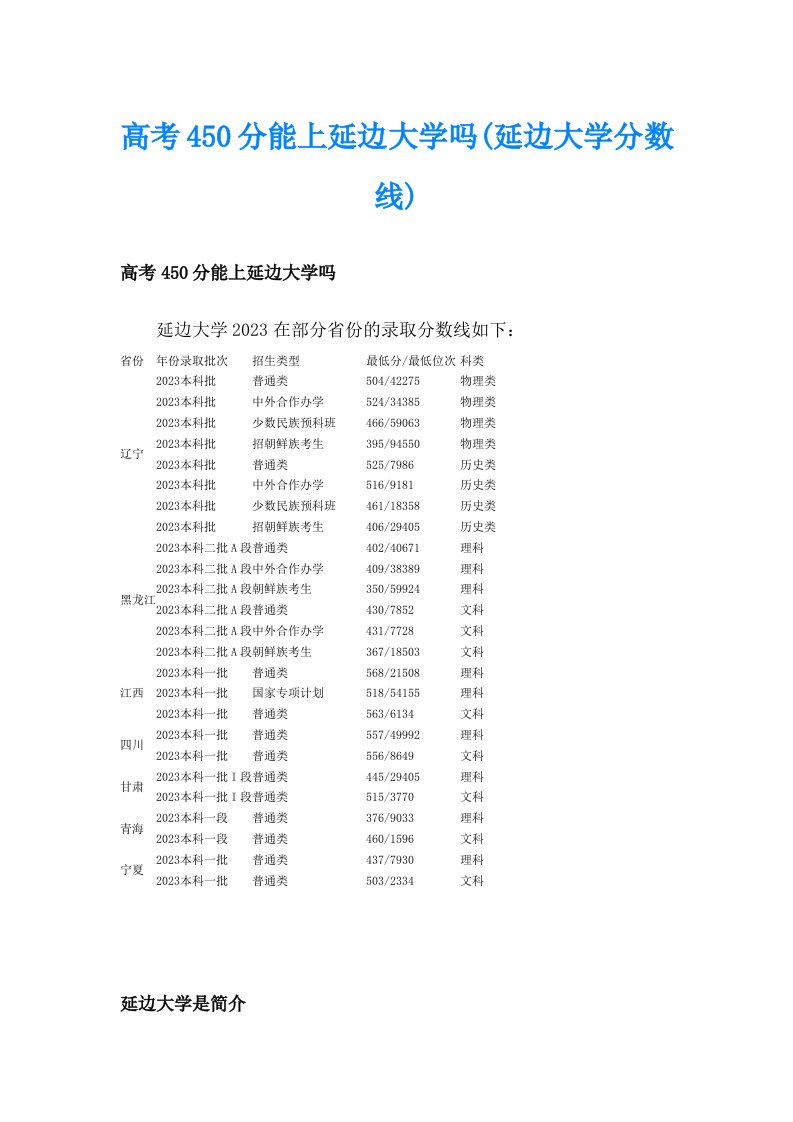 高考450分能上延边大学吗(延边大学分数线)