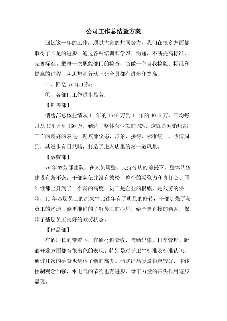 公司工作总结暨计划