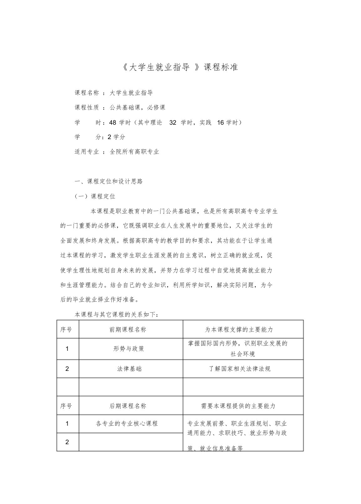 就业指导-课程标准