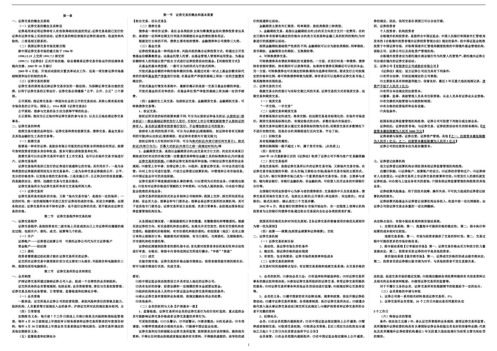 证券从业资格考试证券交易重点知识总结小抄