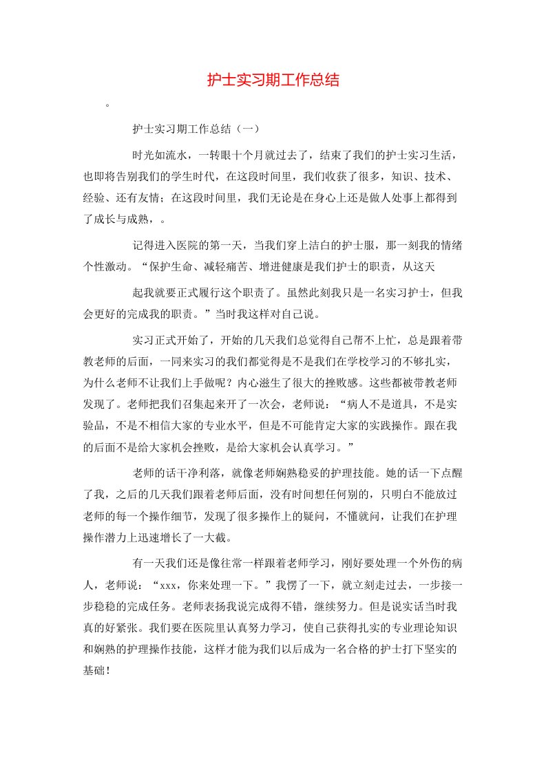 护士实习期工作总结