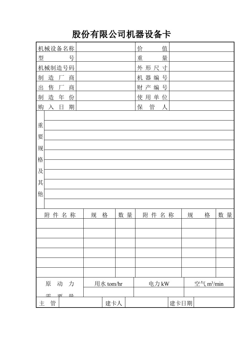 生产管理--股份有限公司机器设备卡