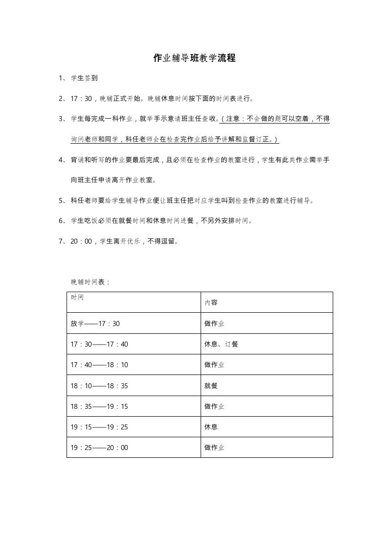 作业辅导班教学流程图