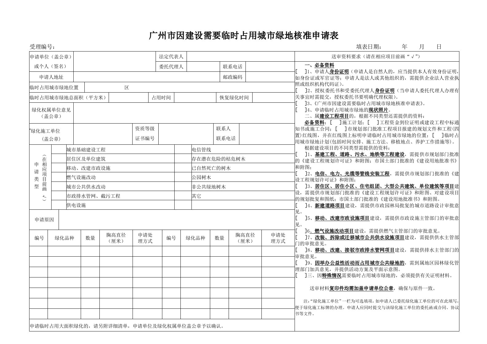 广州地区砍移修剪树木使用绿地申请表-广州越秀区信息网