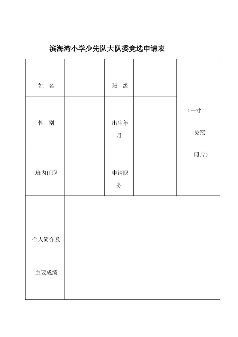 大队委竞选申请表