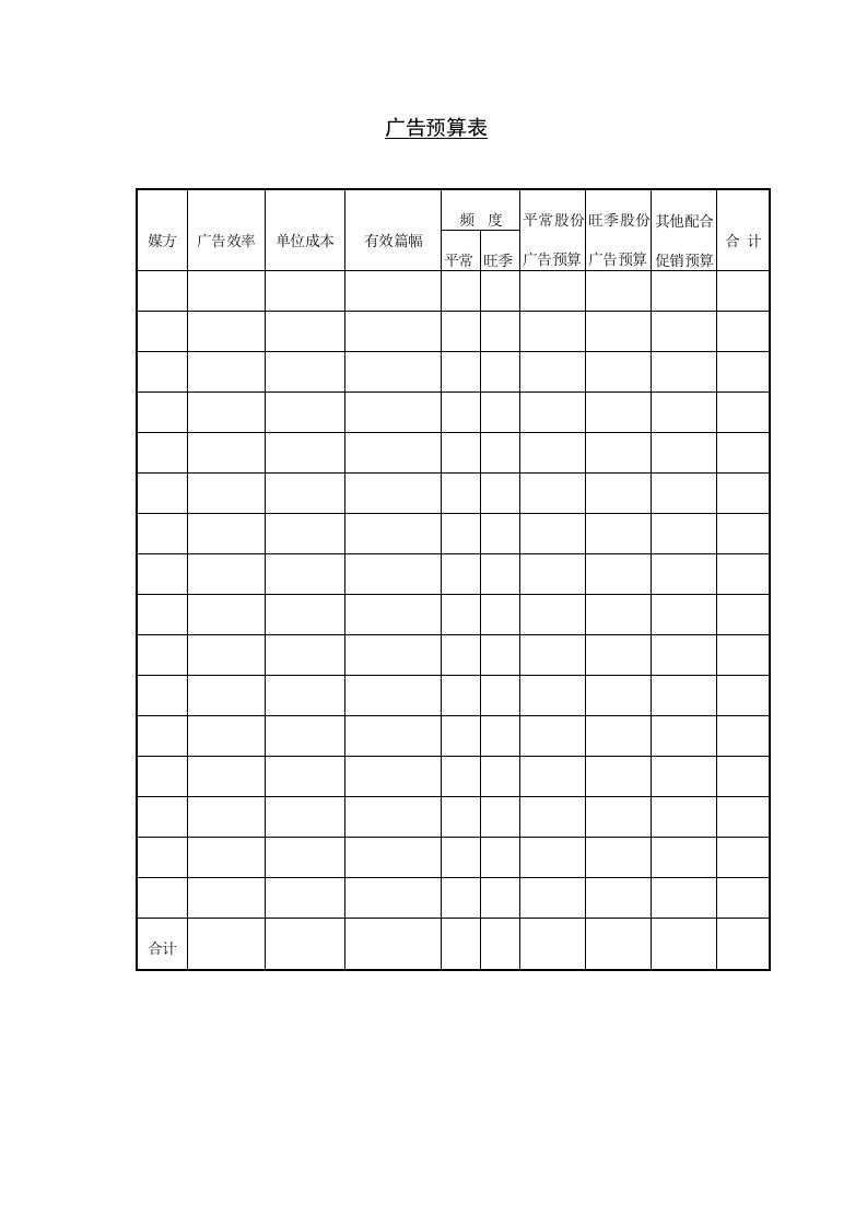 广告预算表Word模板