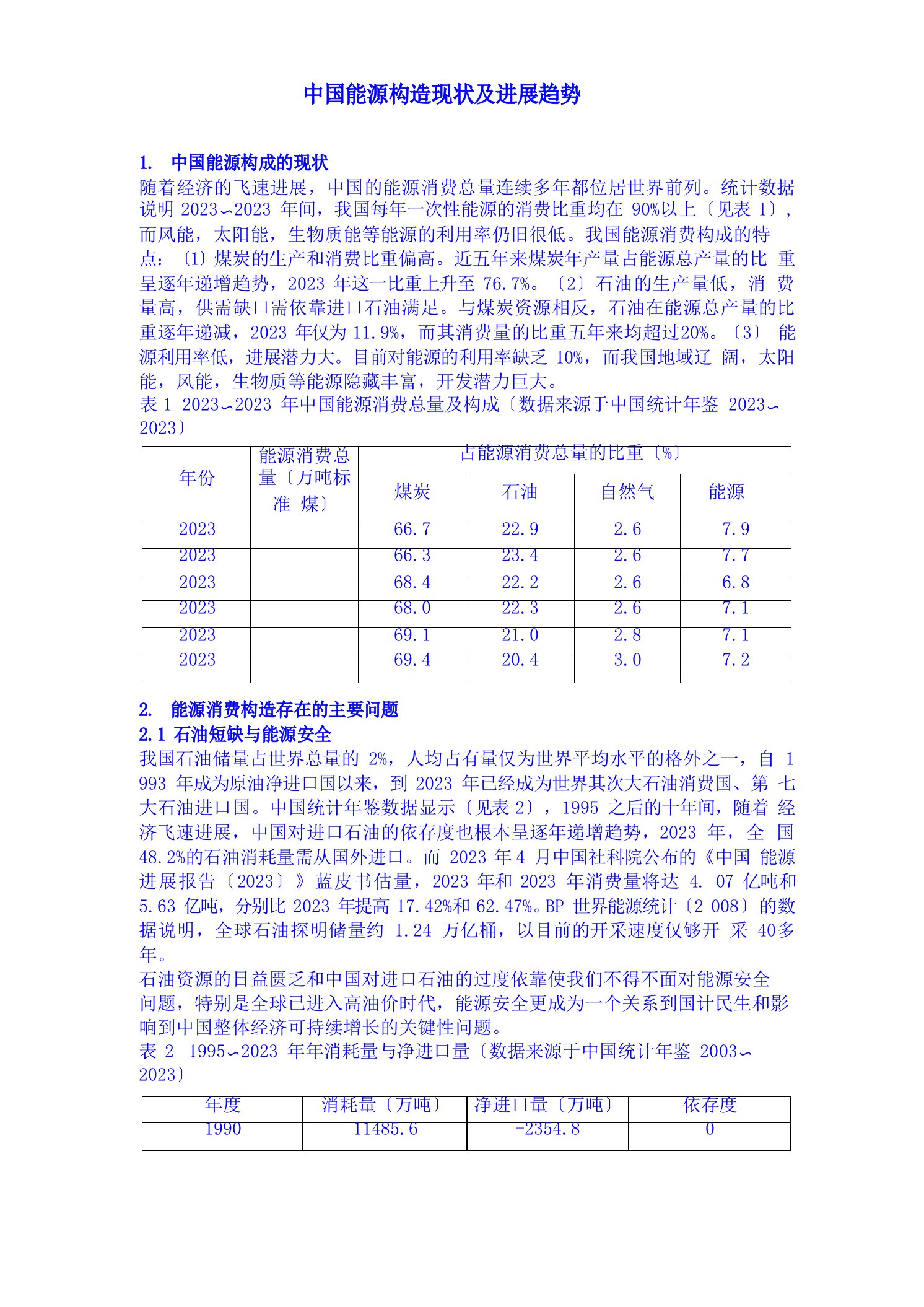 中国能源结构现状及发展趋势