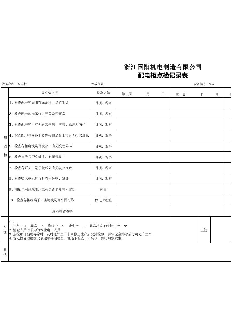 配电柜点检记录表