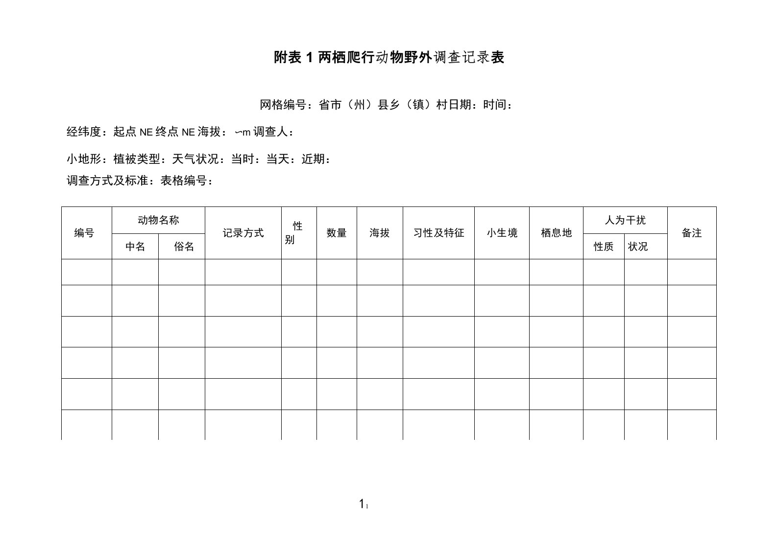 动物调查表