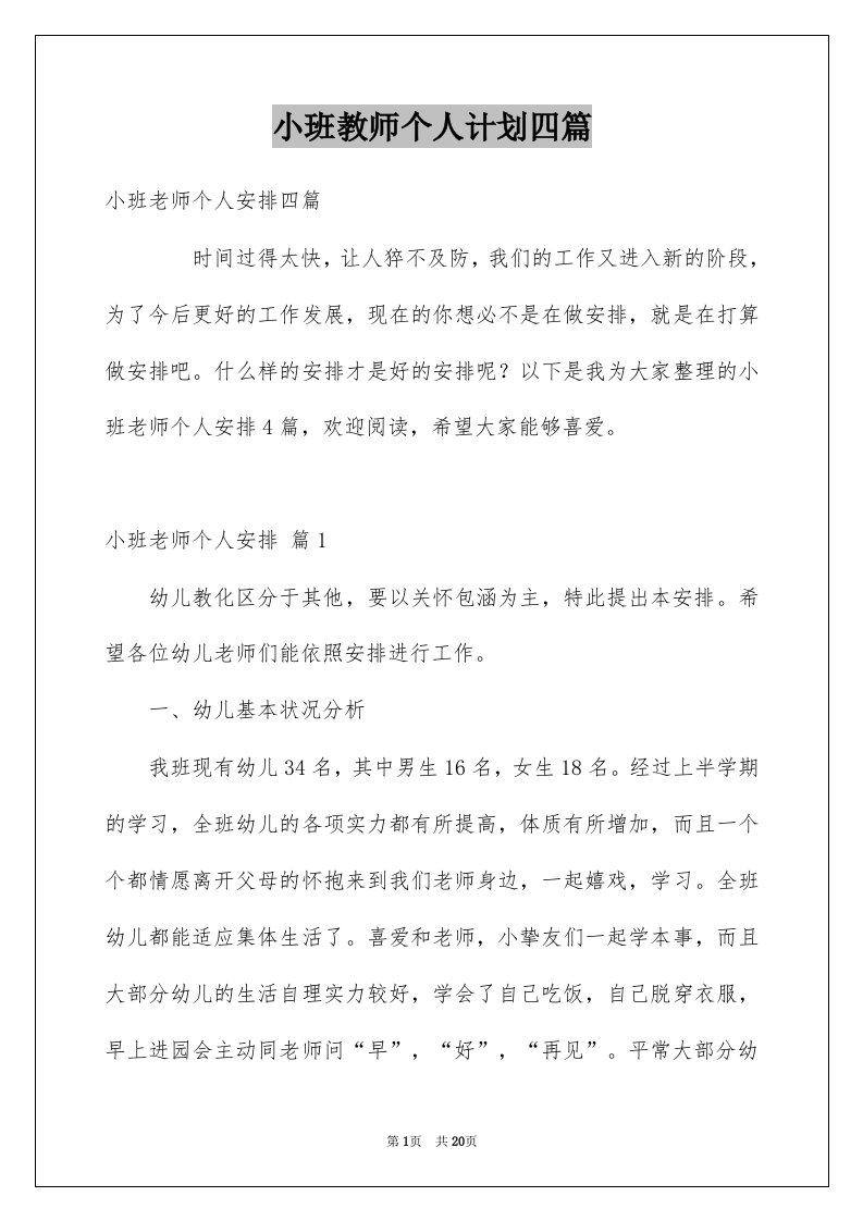 小班教师个人计划四篇范本