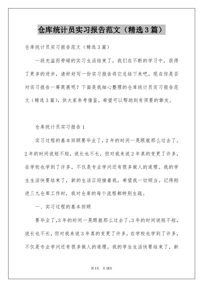 仓库统计员实习报告范文精选3篇