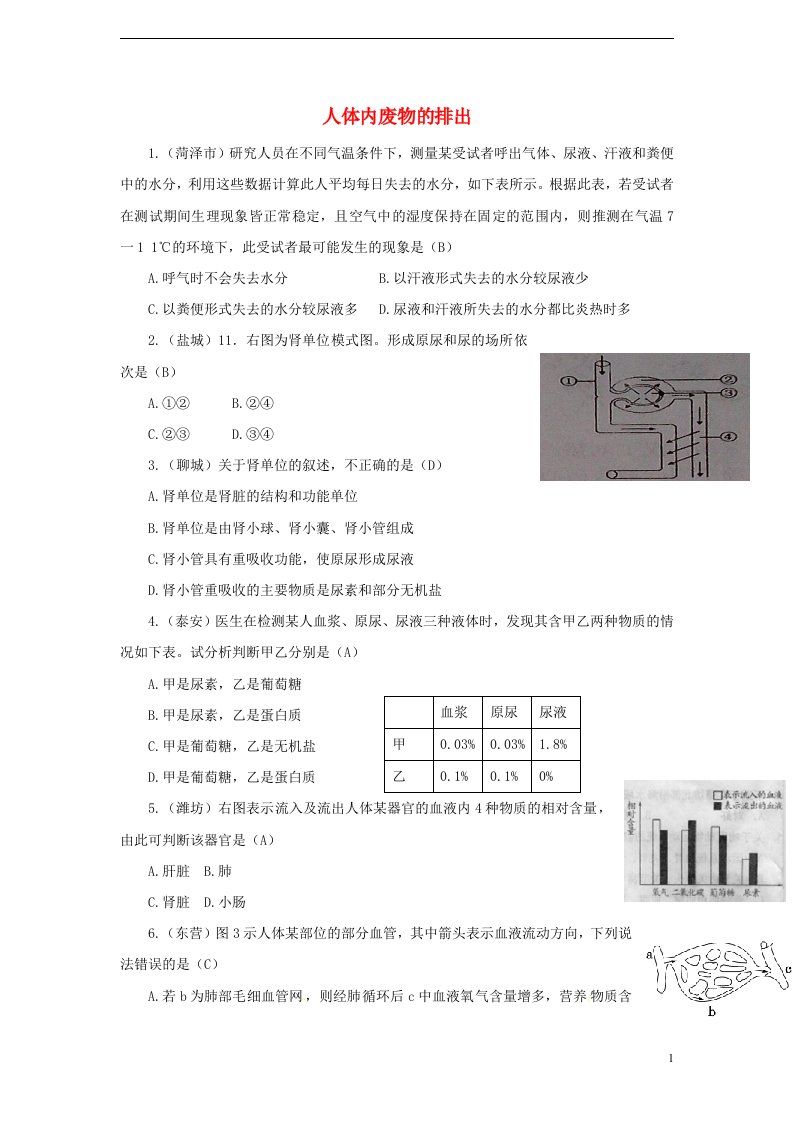 全国各地中考生物试题分类汇编