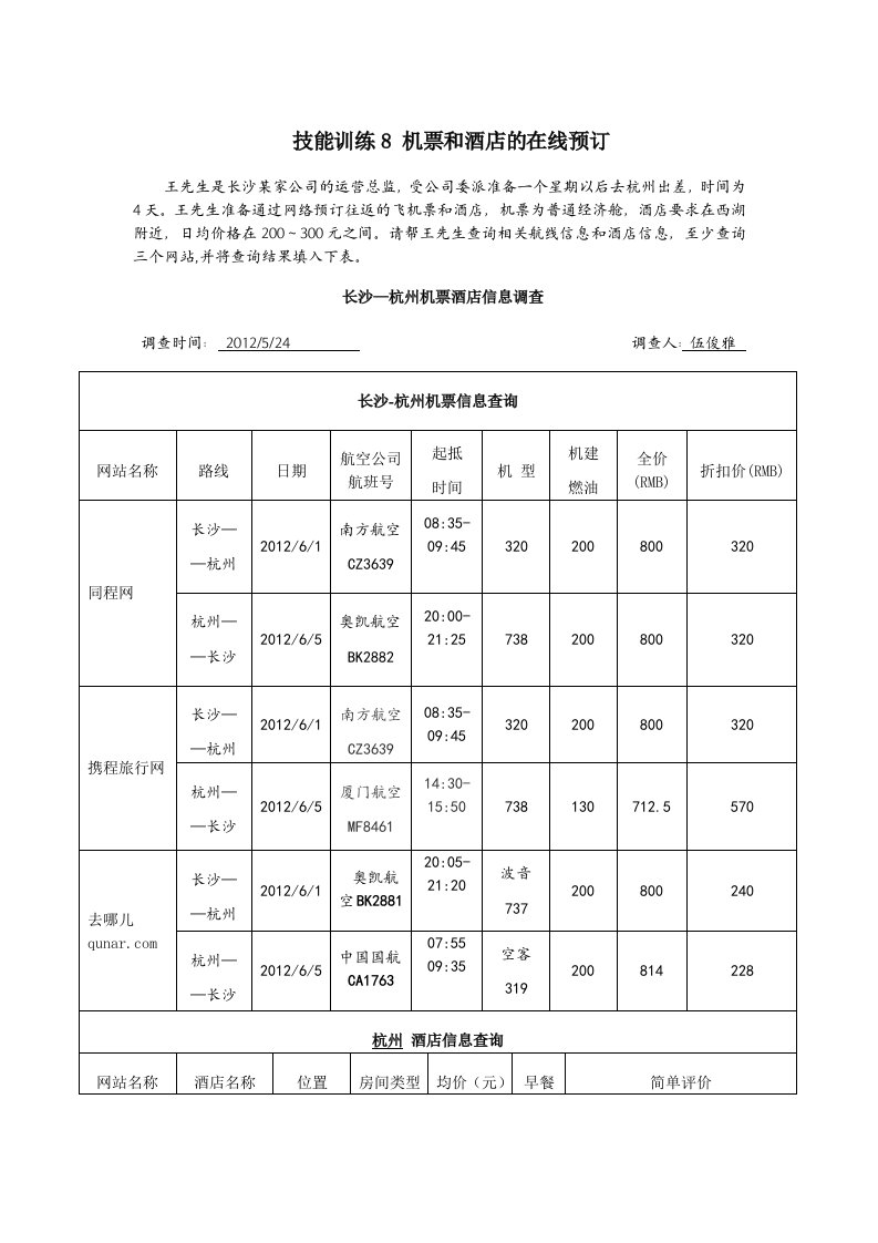 机票和酒店的在线预订