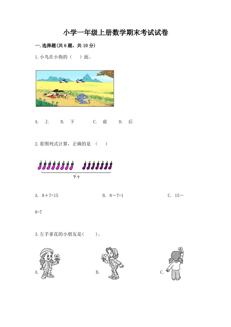 小学一年级上册数学期末考试试卷及答案（全优）