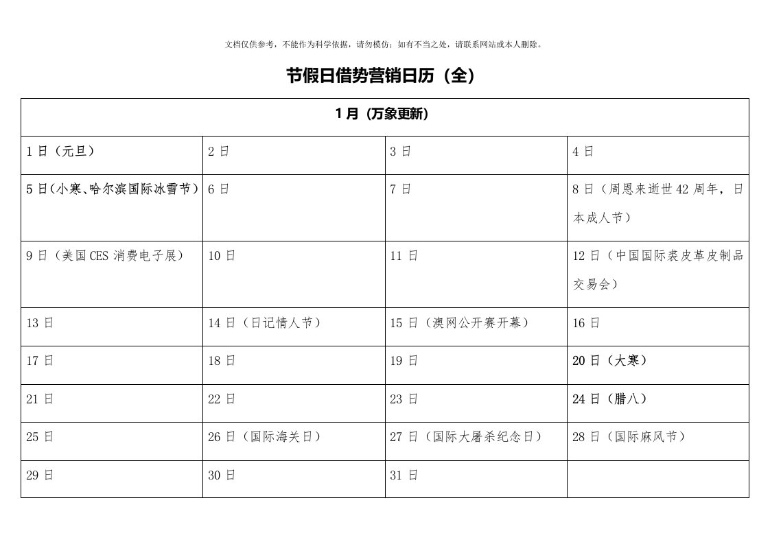 节假日借势营销日历(全)