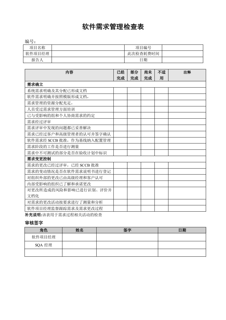 表格模板-06软件需求管理检查表