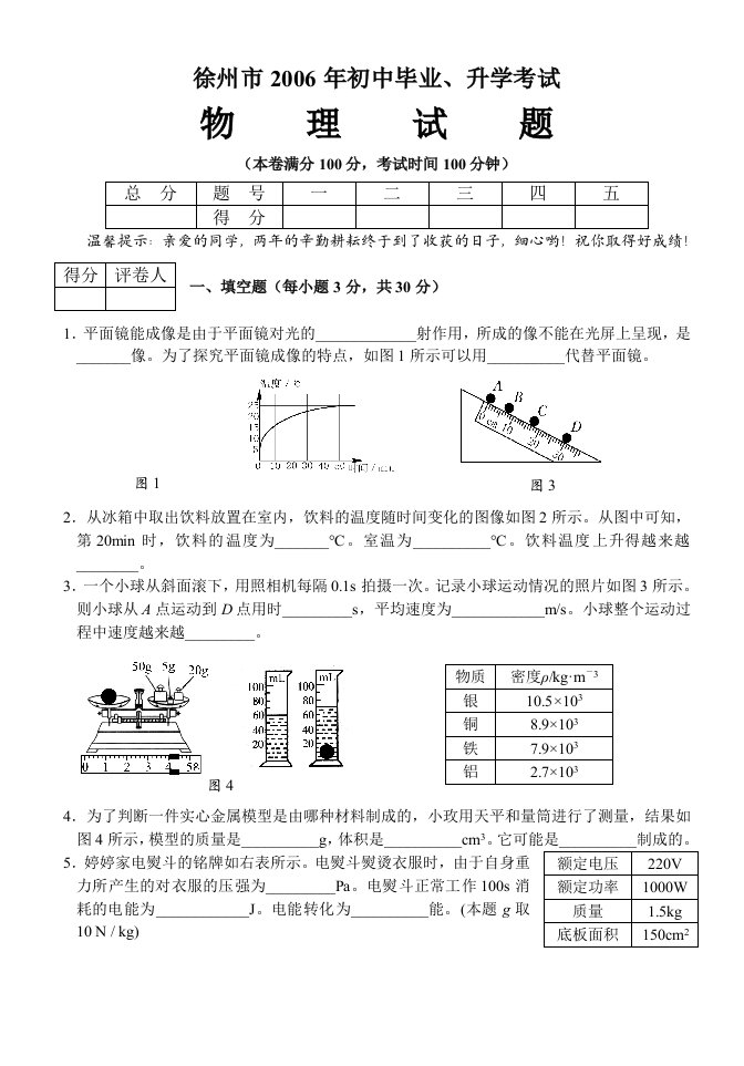 徐州市06年中考物理试题及答案