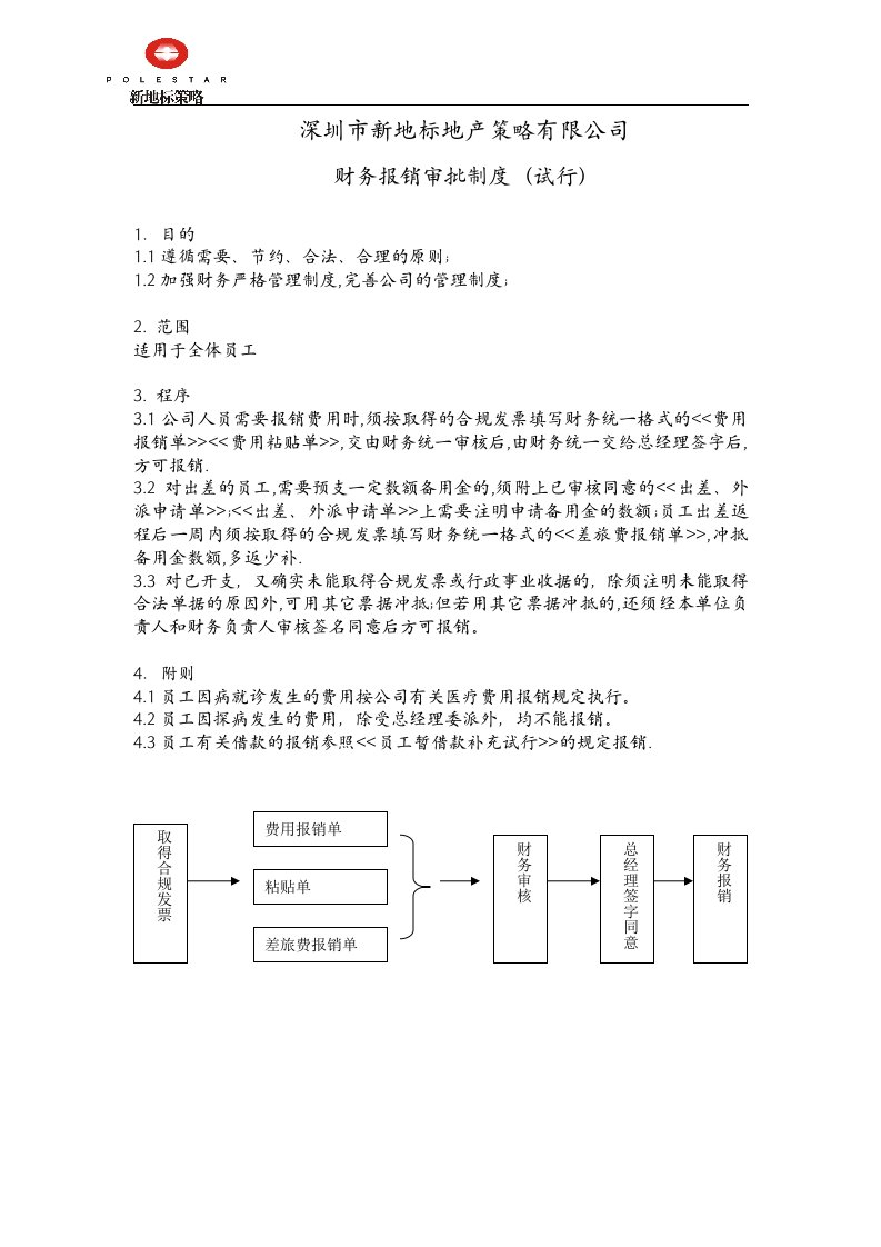 深圳市新地标地产策略公司财务报销审批制度试行规定(doc)-财务制度表格