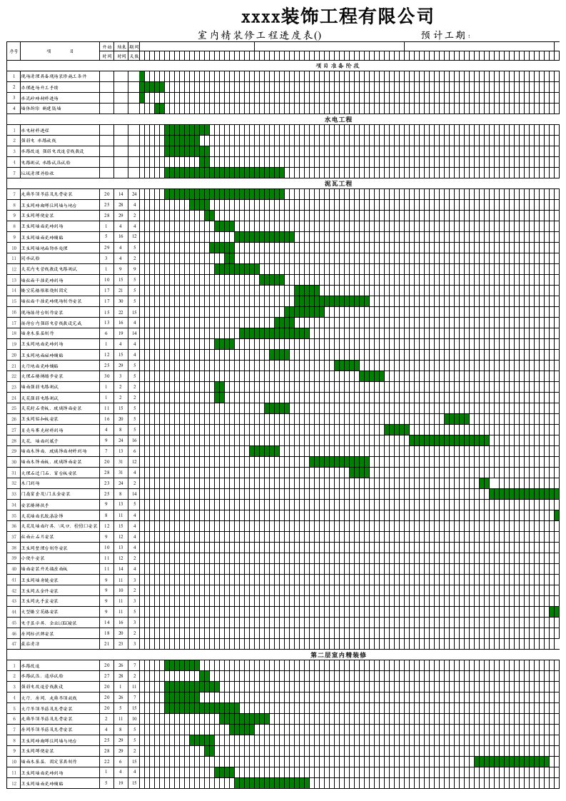 室内装修工程施工进度表