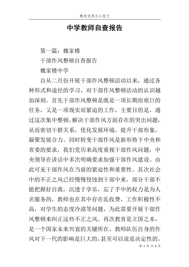 中学教师自查报告范文