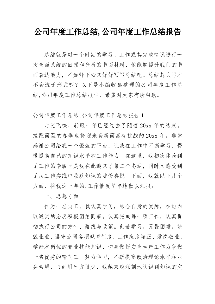 公司年度工作总结,公司年度工作总结报告_1