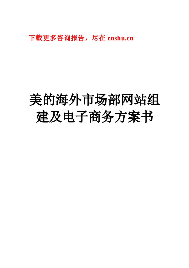 某著名咨询公司-美的-海外市场部网站组建及电子商务方案书