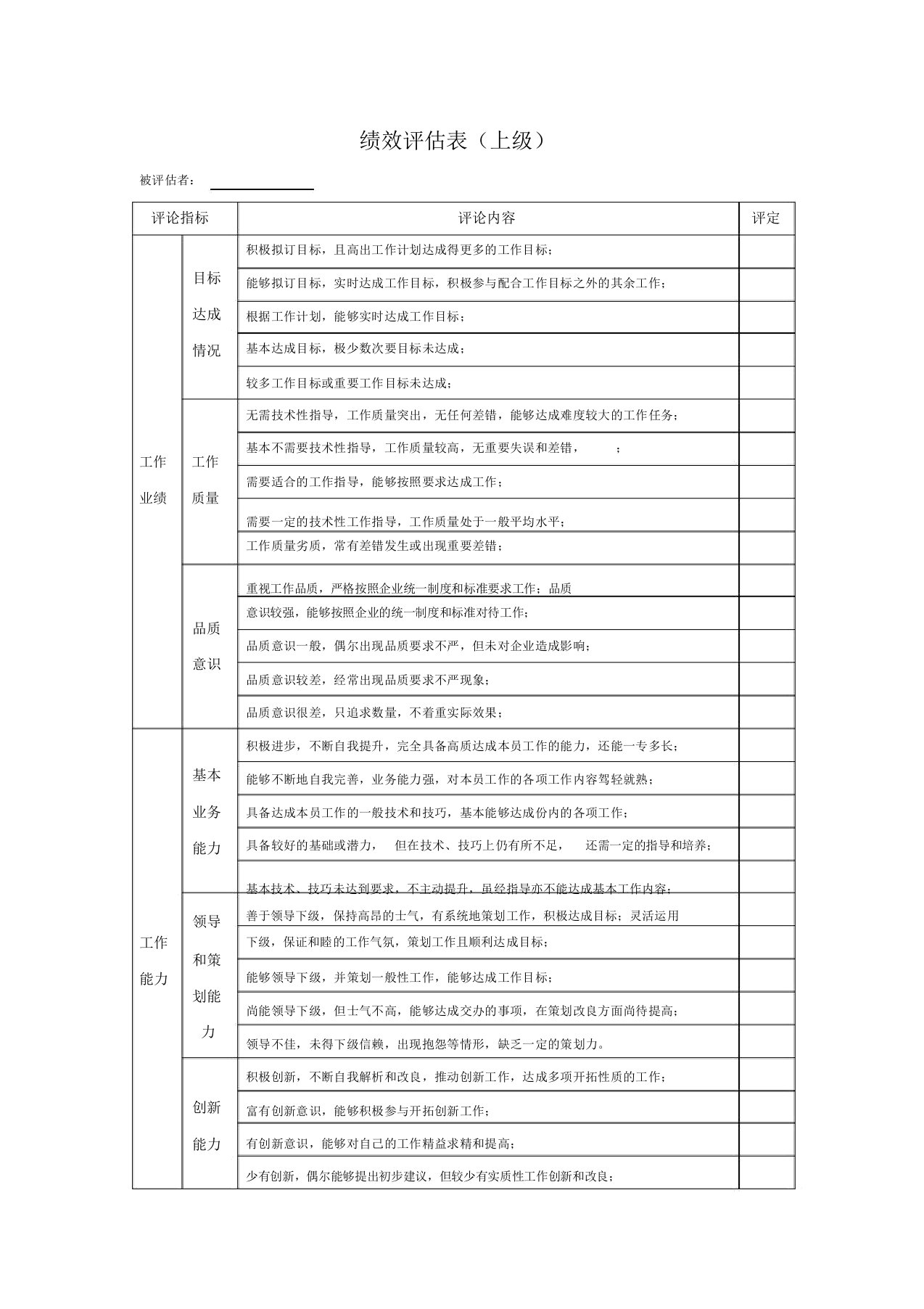 【360度考核】360度绩效评估表(对上级)