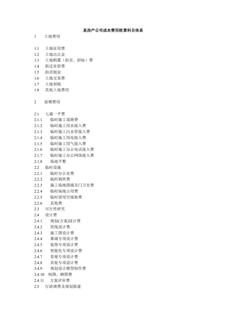 冶金行业-某房产公司成本费用核算科目体系