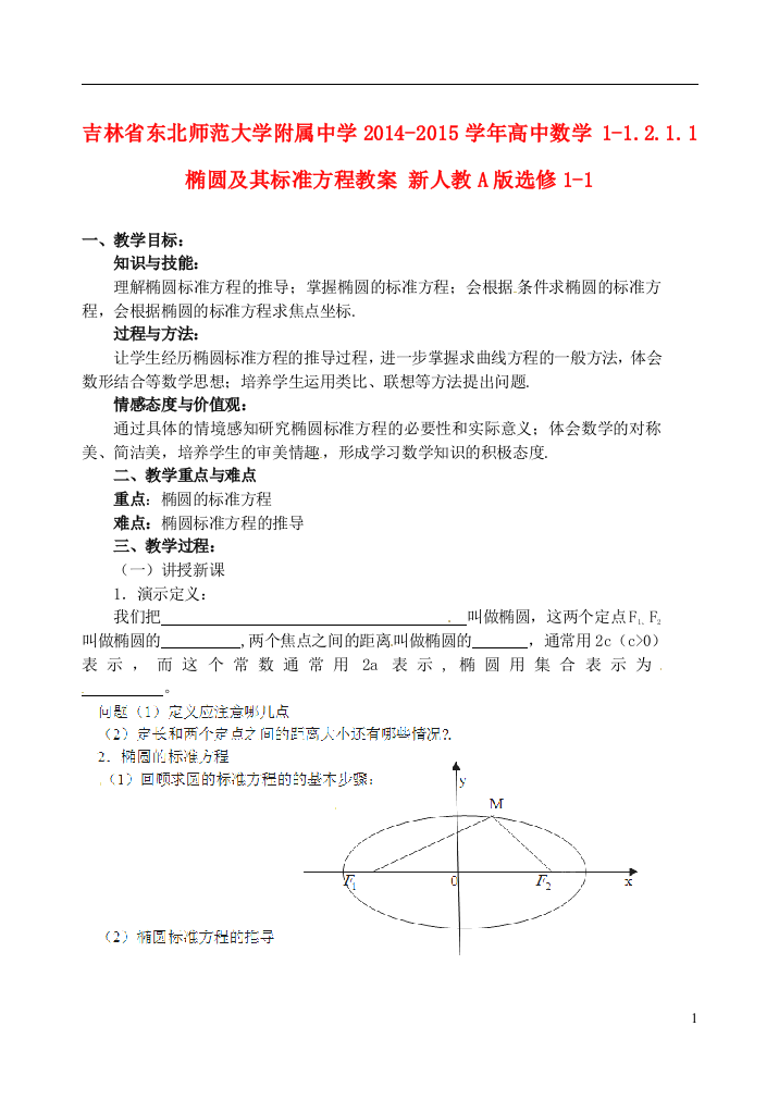 吉林省东北师范大学附属中学2014-2015学年高中数学