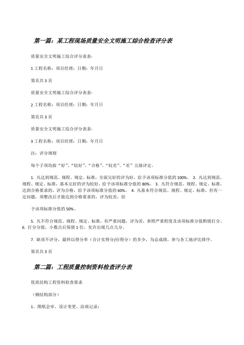 某工程现场质量安全文明施工综合检查评分表[修改版]