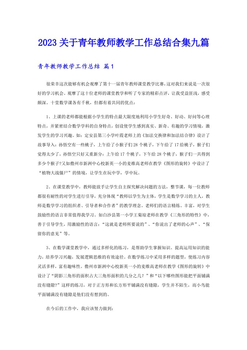 2023关于青年教师教学工作总结合集九篇