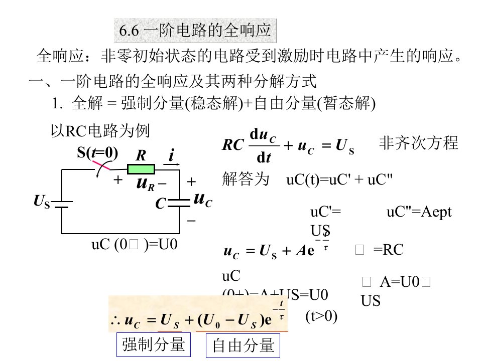 一阶RC电路的全响应