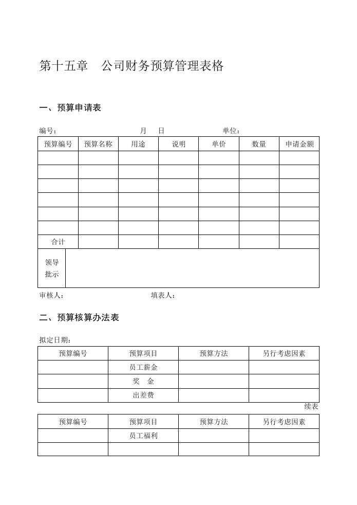 公司财务预算管理表格大全[资料]