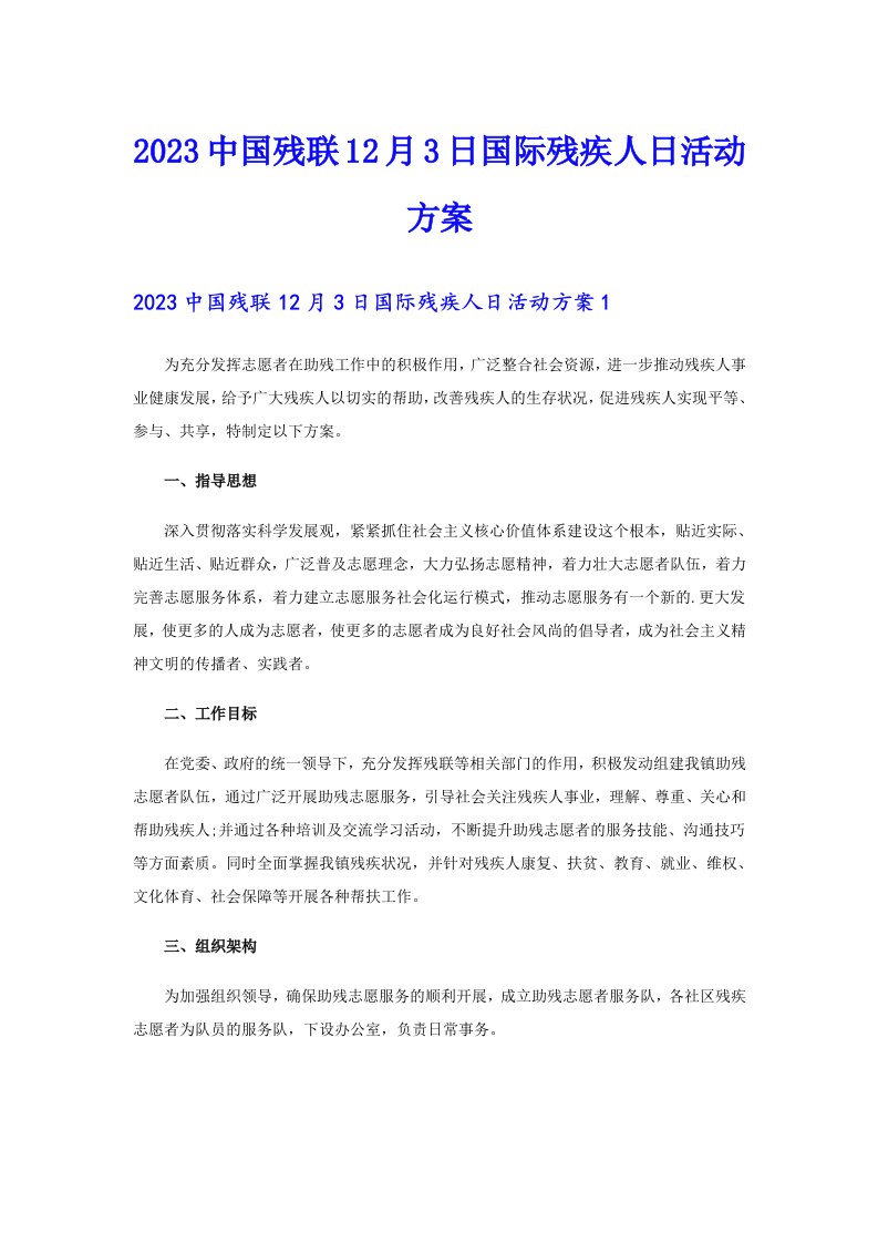 2023中国残联12月3日国际残疾人日活动方案