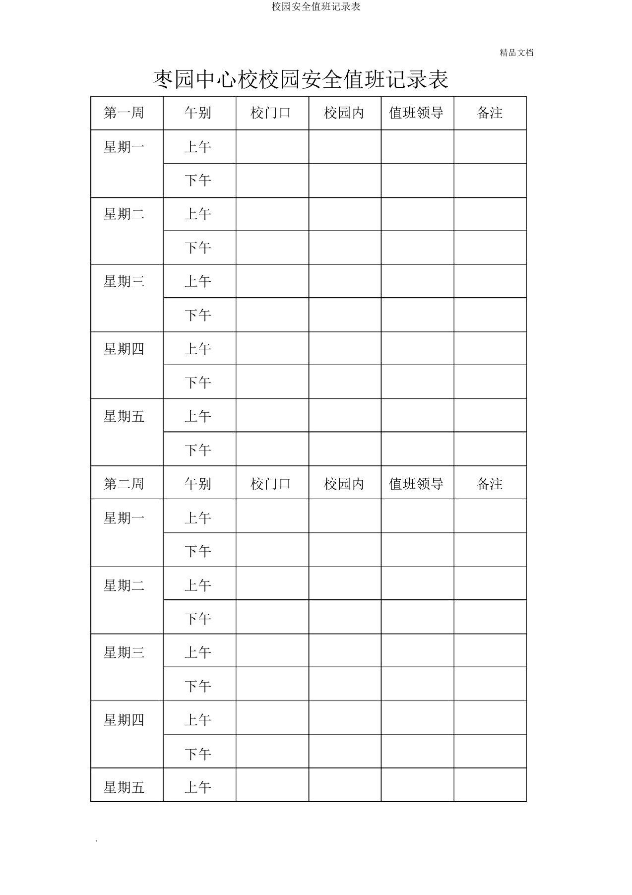 校园安全值班记录表