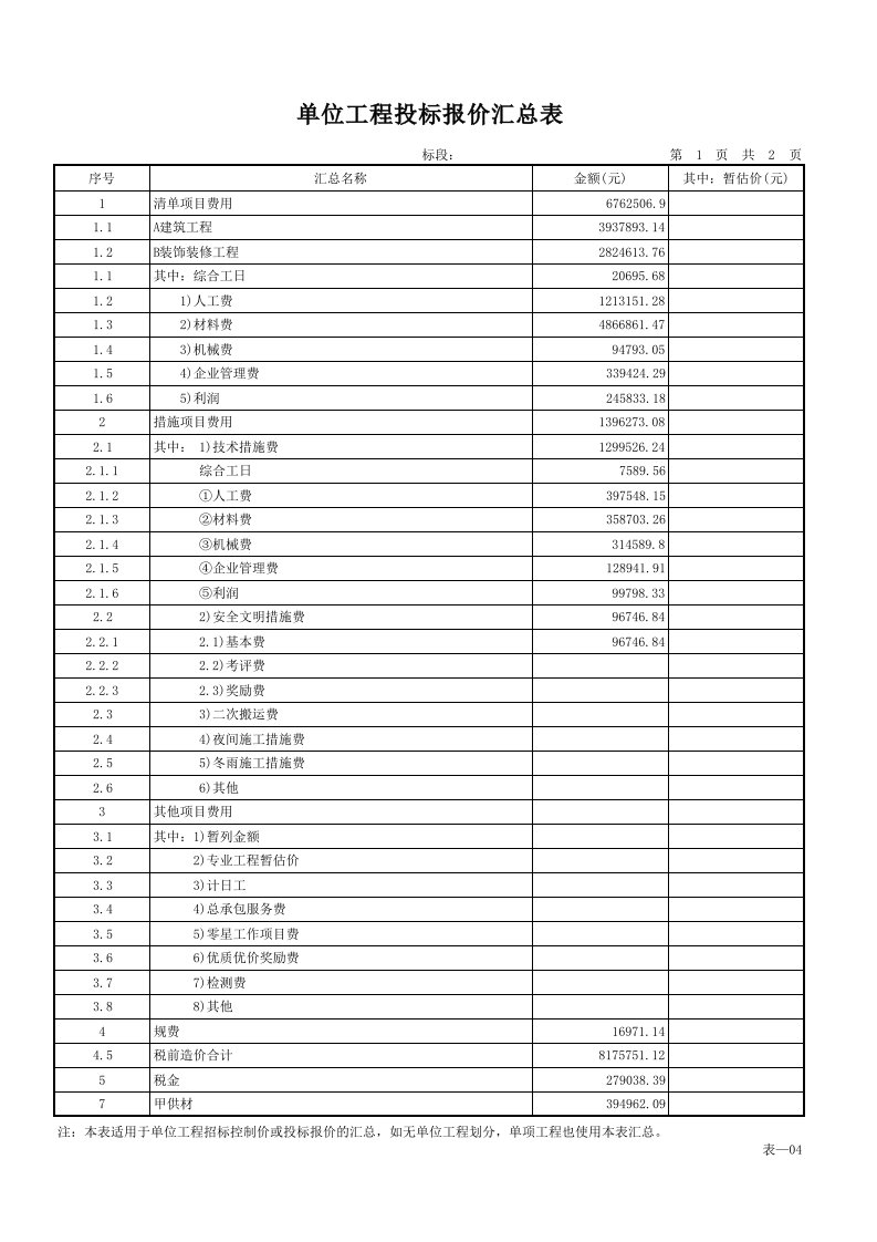 工程制度与表格-224840工程实例1清单计价表格地区特性不同者可下载