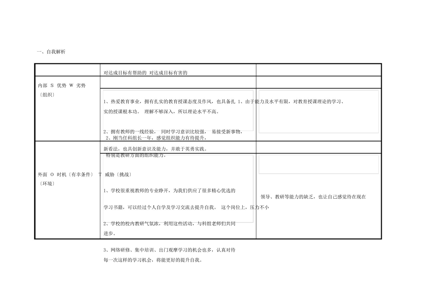 个人自我诊断及研修计划规划方案