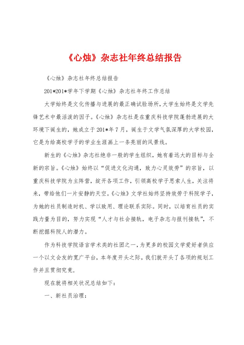 《心烛》杂志社年终总结报告