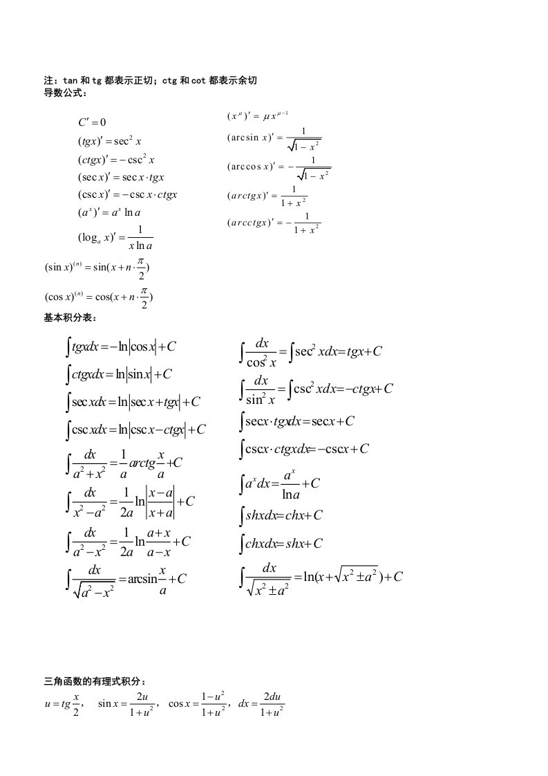 《高等数学》公式手册