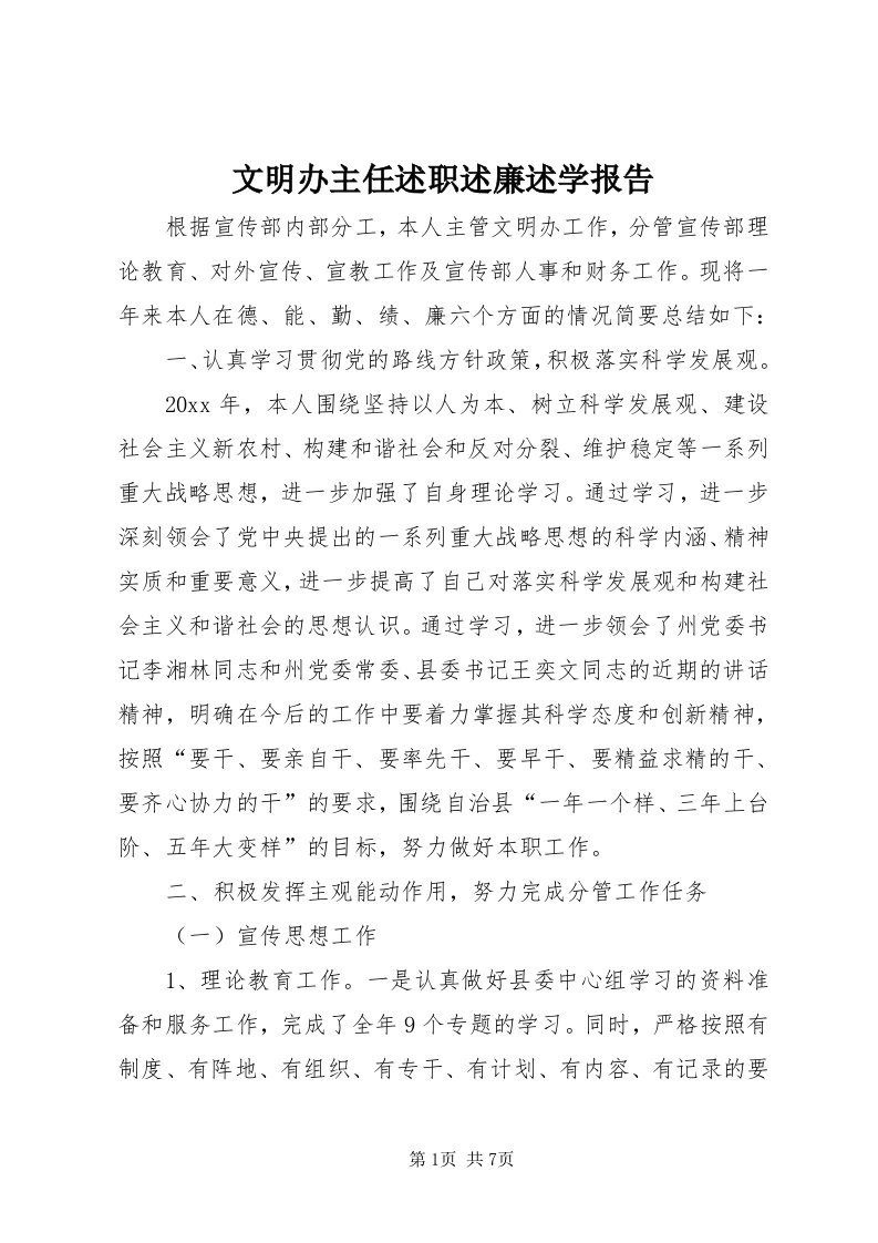 6文明办主任述职述廉述学报告