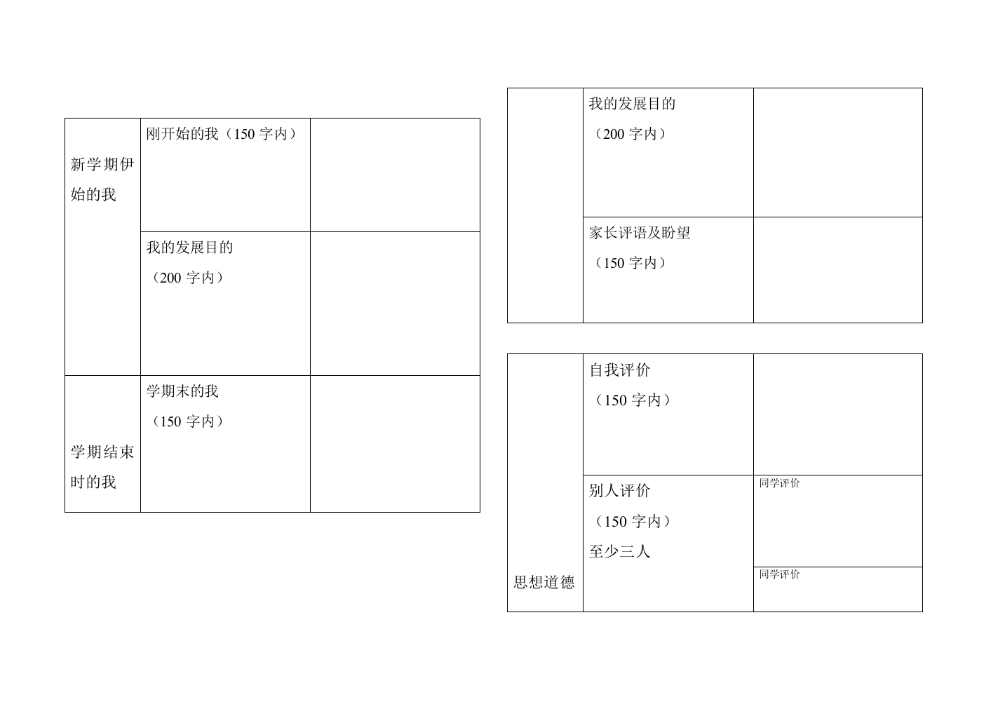 表格高一学生综合素质评价吴雪